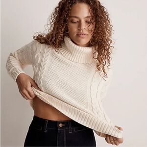 Madewell Chunky Cable Turtleneck Cotton Sweater in Antique Cream Size XL NWOT
